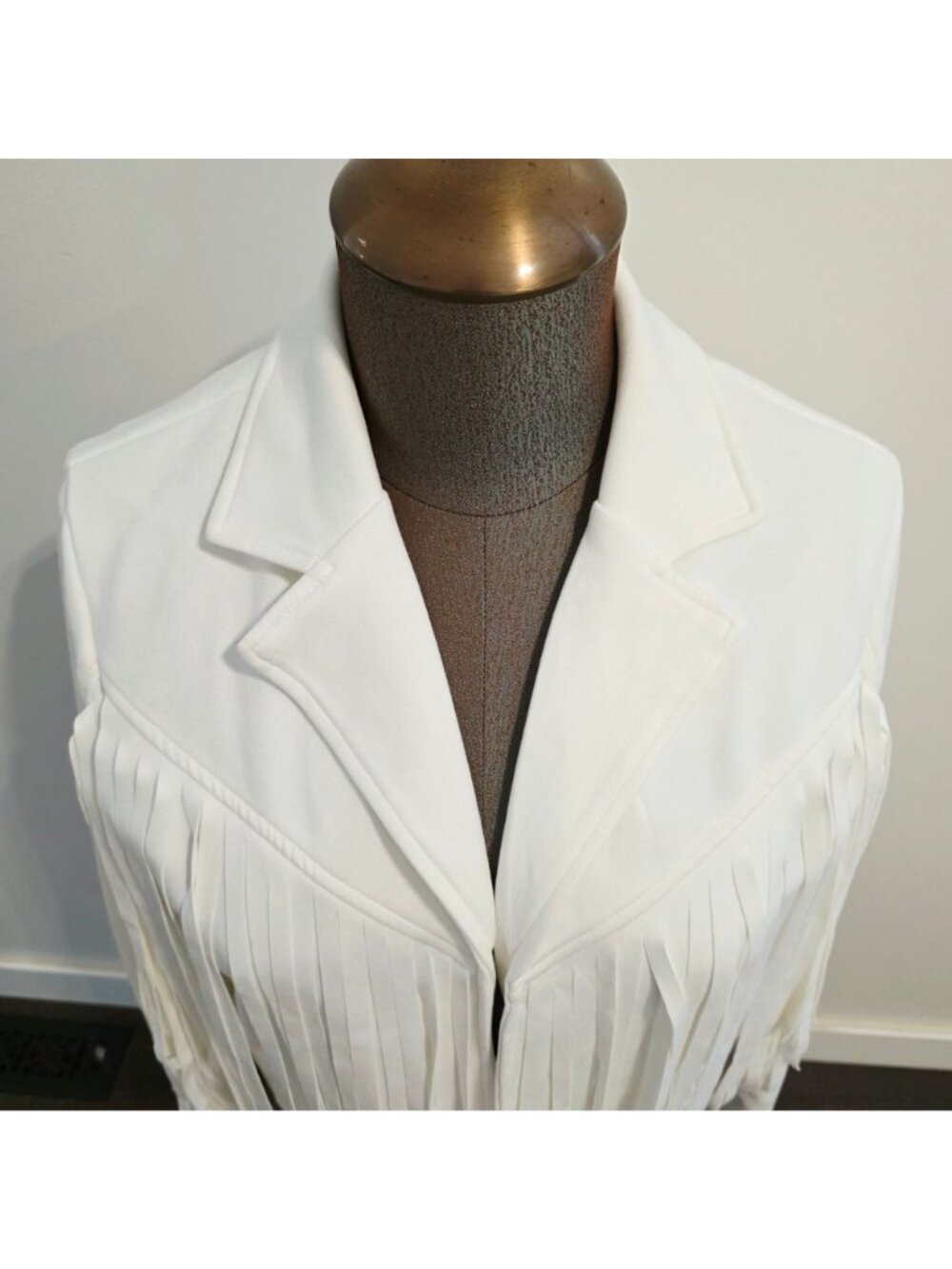White Boho Fringe Cowgirl Western Jacket Chartou Sz M Festival Event Wear - Picture 3 of 7